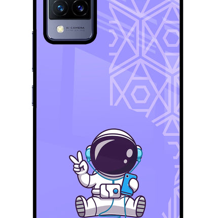 Cute Astronaut Chilling Vivo V21 Glass Case Back Cover by Casekaro