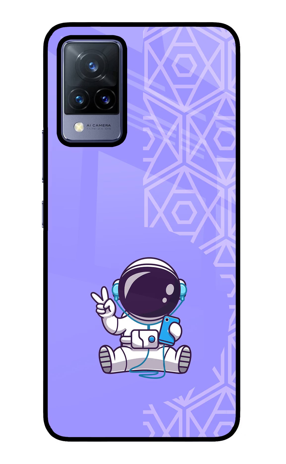 Cute Astronaut Chilling Vivo V21 Glass Case Back Cover by Casekaro