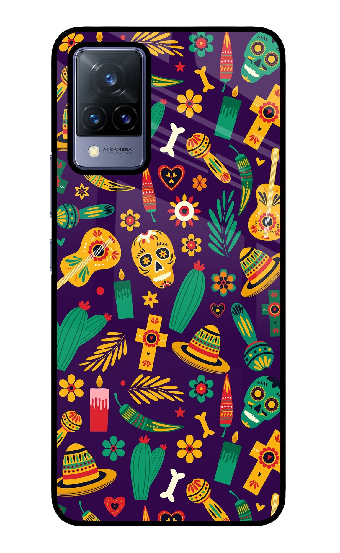 Mexican Artwork Vivo V21 Glass Case