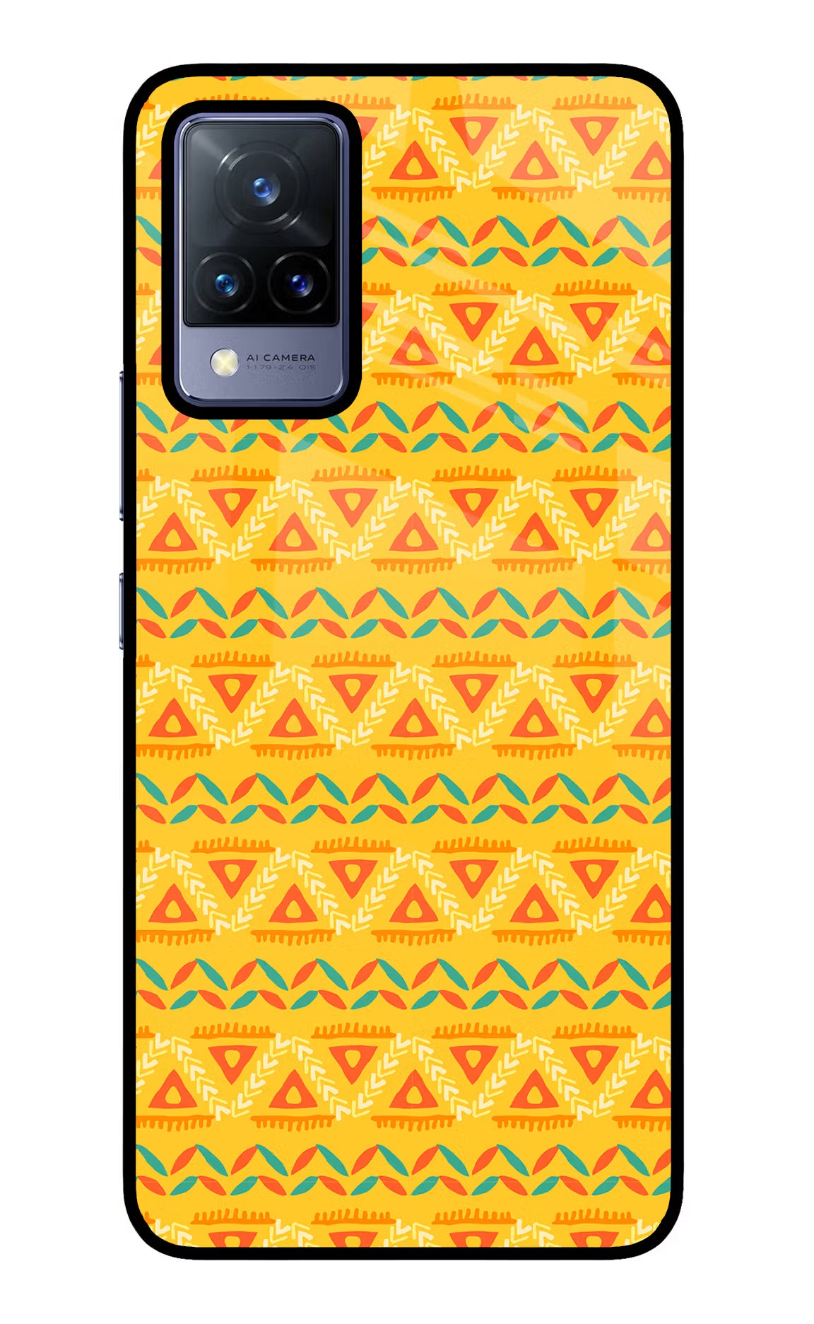 Tribal Pattern Vivo V21 Glass Case Back Cover by Casekaro
