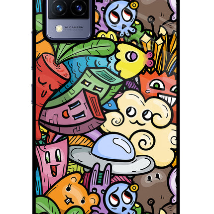 Veggie Doodle Vivo V21 Glass Case Back Cover by Casekaro