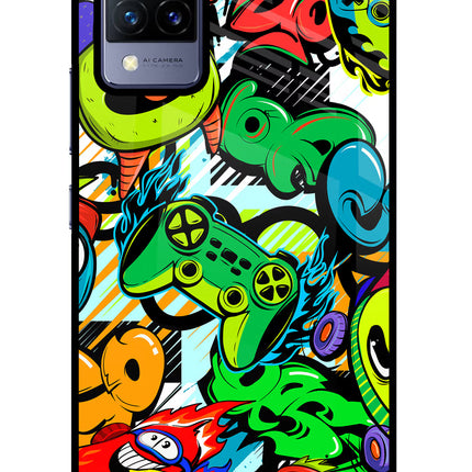 Game Doodle Vivo V21 Glass Case Back Cover by Casekaro