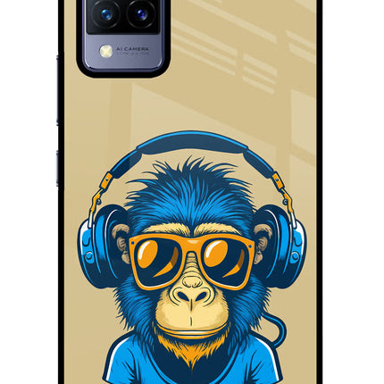 Monkey Headphone Vivo V21 Glass Case Back Cover by Casekaro