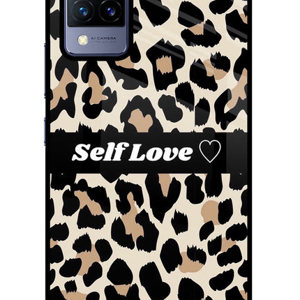Leopard Print Self Love Vivo V21 Glass Case Back Cover by Casekaro