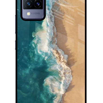 Ocean Beach Vivo V21 Glass Case Back Cover by Casekaro