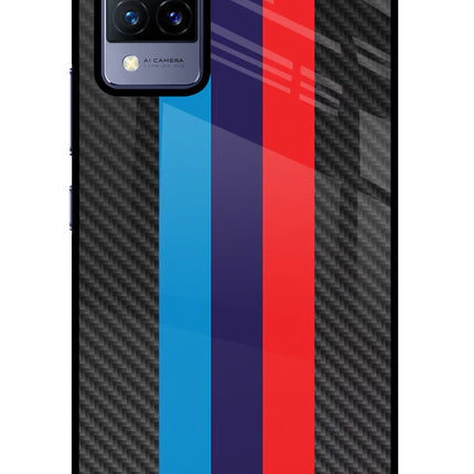 BMW Stripes Pattern Vivo V21 Glass Case Back Cover by Casekaro