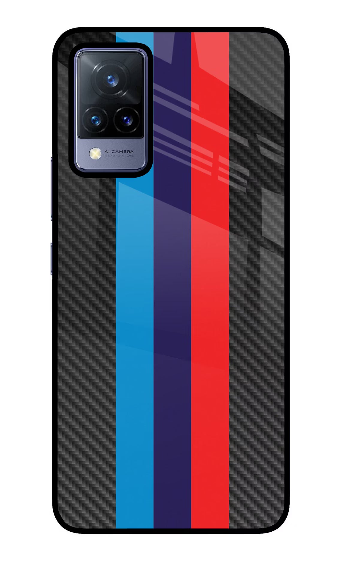 BMW Stripes Pattern Vivo V21 Glass Case Back Cover by Casekaro