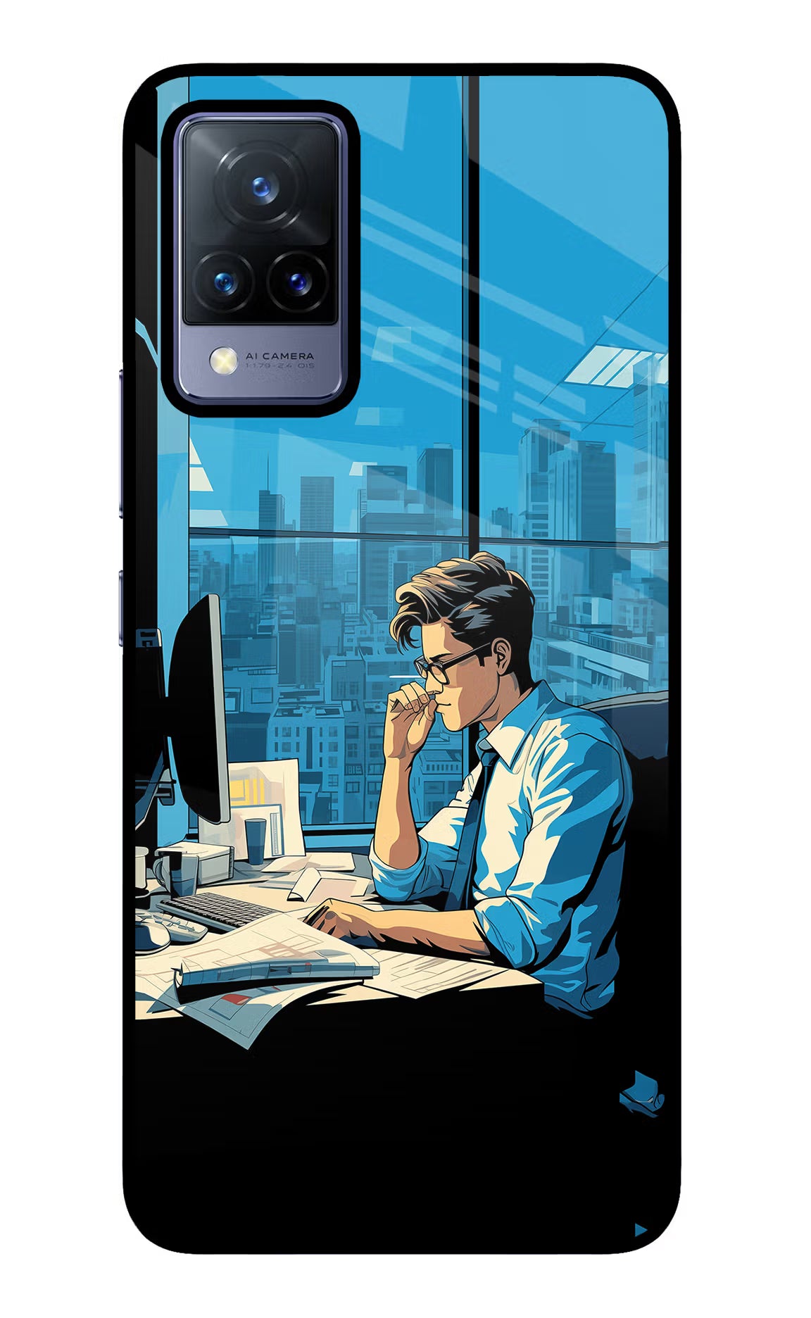 Focused Hustler (AI Generated) Vivo V21 Glass Case Back Cover by Casekaro