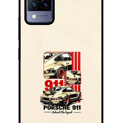Classic Porsche 911 Vivo V21 Glass Case Back Cover by Casekaro