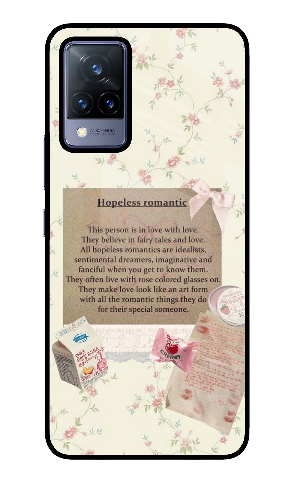 Hopeless Romantic Vivo V21 Glass Case Back Cover by Casekaro