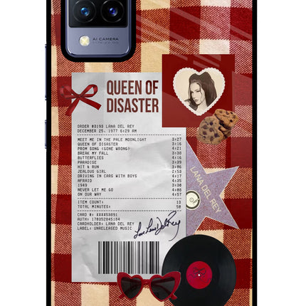 Queen of Disaster Vivo V21 Glass Case Back Cover by Casekaro