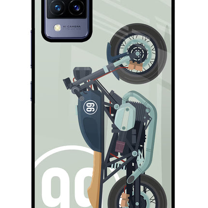 Classic Cafe Racer 99 Vivo V21 Glass Case Back Cover by Casekaro