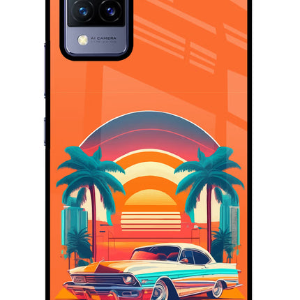 Palm Drive 80s Vivo V21 Glass Case Back Cover by Casekaro
