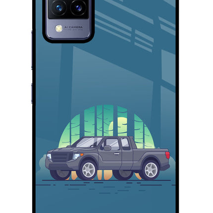 Retro Garage Vibe Vivo V21 Glass Case Back Cover by Casekaro