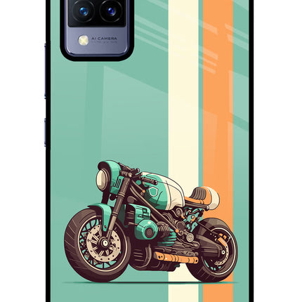 Striped Moto Drift Vivo V21 Glass Case Back Cover by Casekaro