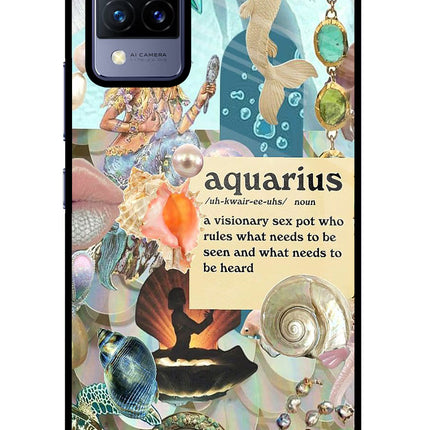Aquarius Zodiac Vivo V21 Glass Case Back Cover by Casekaro