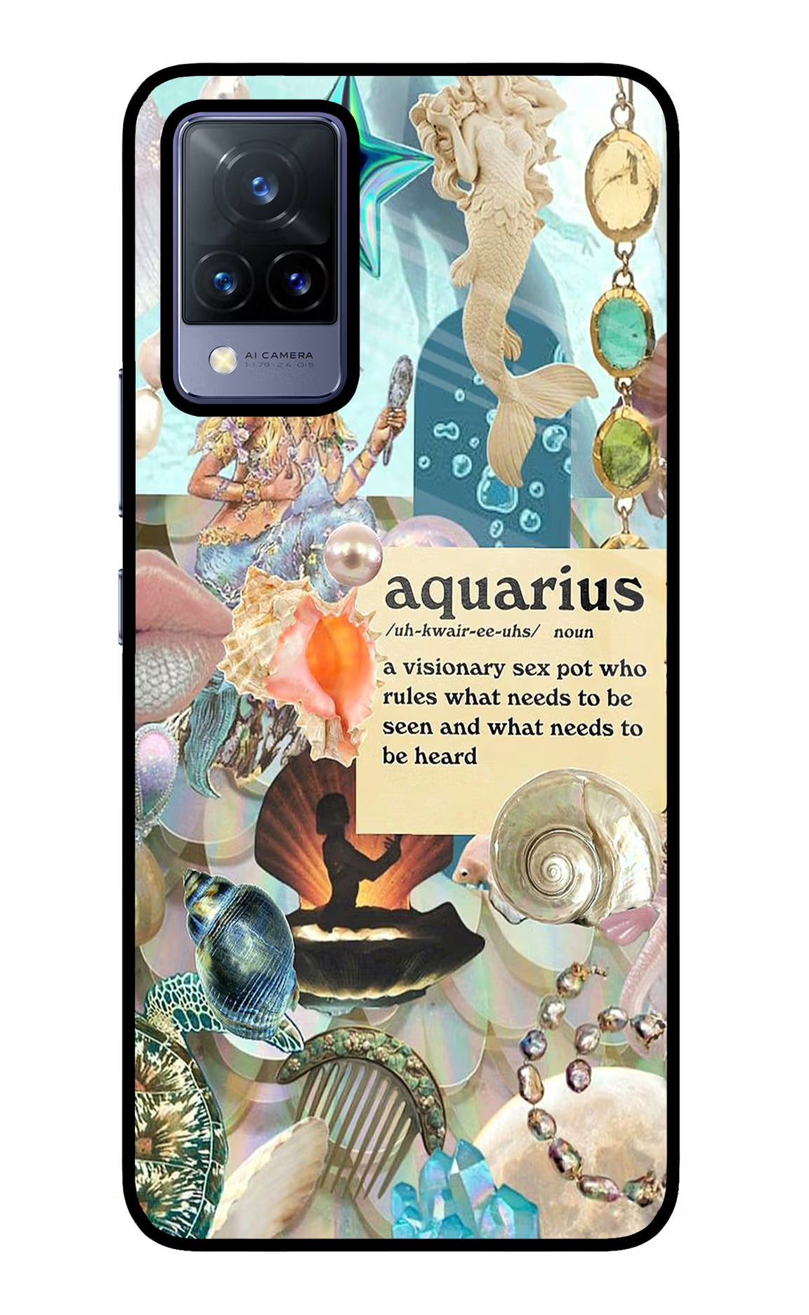 Aquarius Zodiac Vivo V21 Glass Case Back Cover by Casekaro