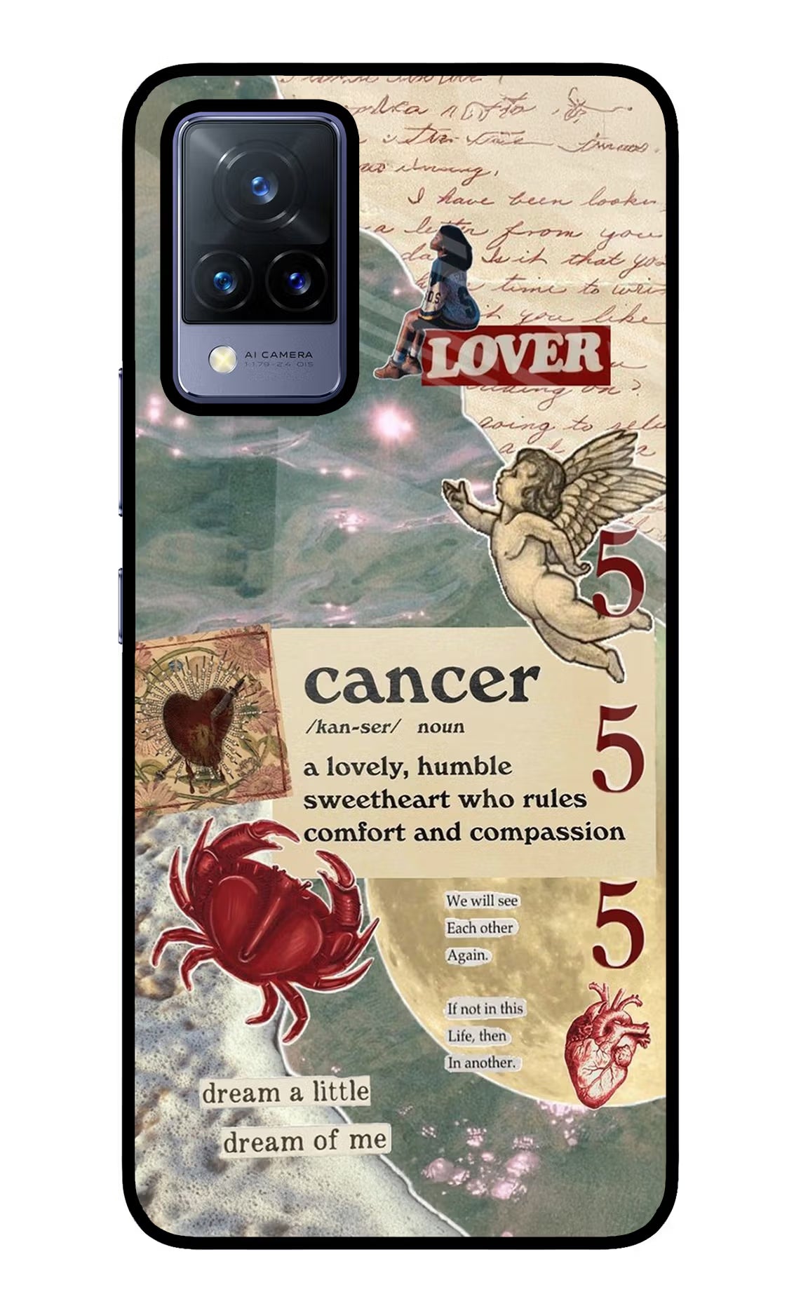 Cancer Zodiac Vivo V21 Glass Case Back Cover by Casekaro