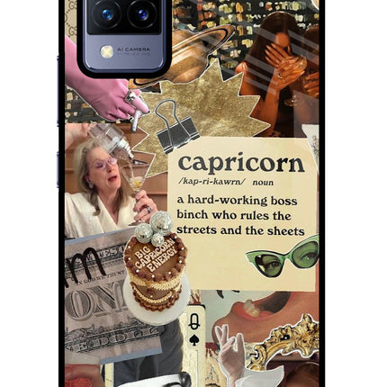 Capricorn Zodiac Vivo V21 Glass Case Back Cover by Casekaro
