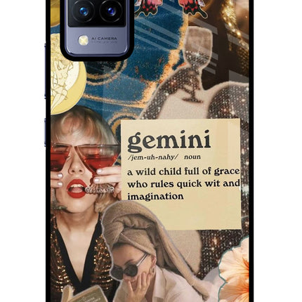 Gemini Zodiac Vivo V21 Glass Case Back Cover by Casekaro