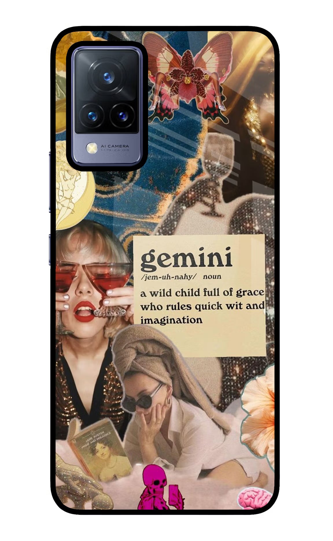 Gemini Zodiac Vivo V21 Glass Case Back Cover by Casekaro
