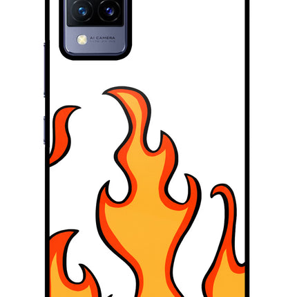 Fired Up – White Vivo V21 Glass Case Back Cover by Casekaro