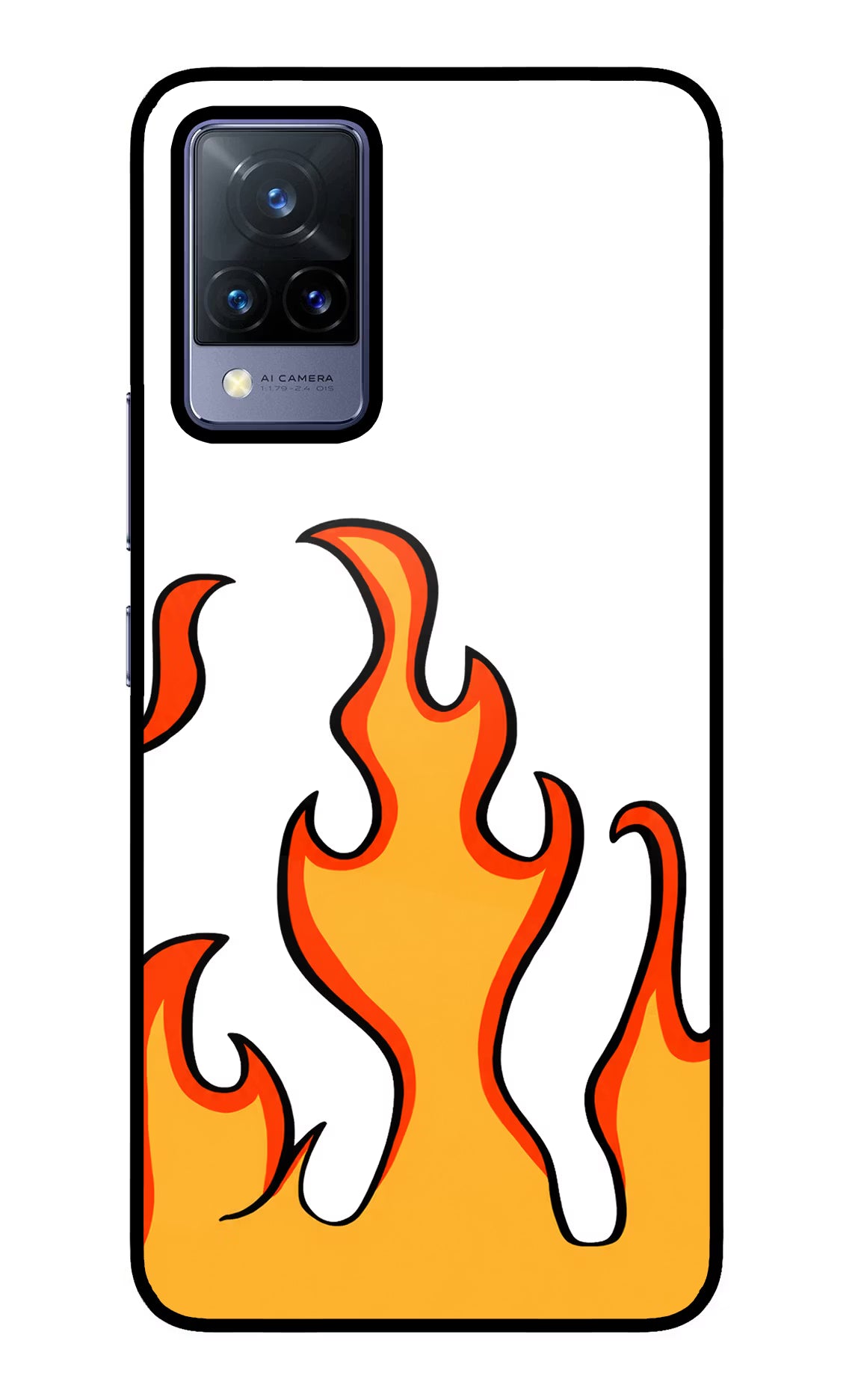 Fired Up – White Vivo V21 Glass Case Back Cover by Casekaro