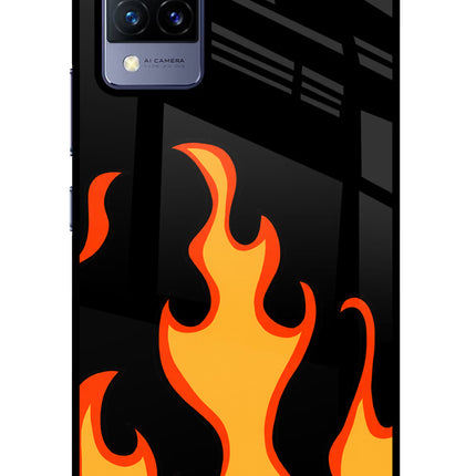 Fired Up – Black Vivo V21 Glass Case Back Cover by Casekaro