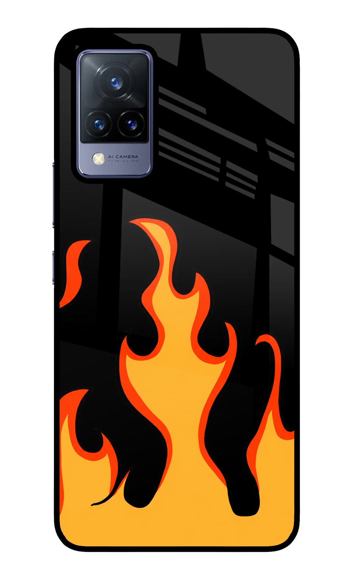 Fired Up – Black Vivo V21 Glass Case Back Cover by Casekaro