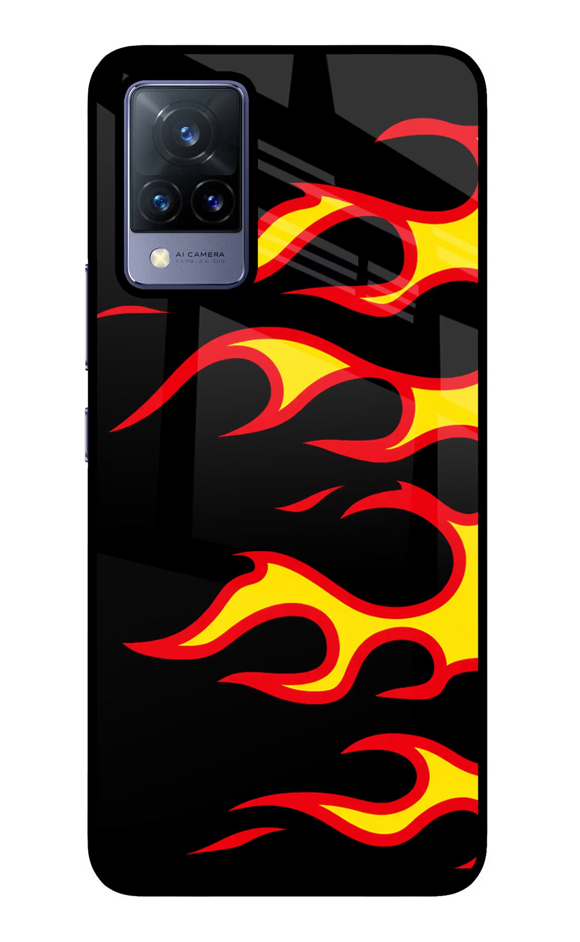 Side Sweep Flames Vivo V21 Glass Case