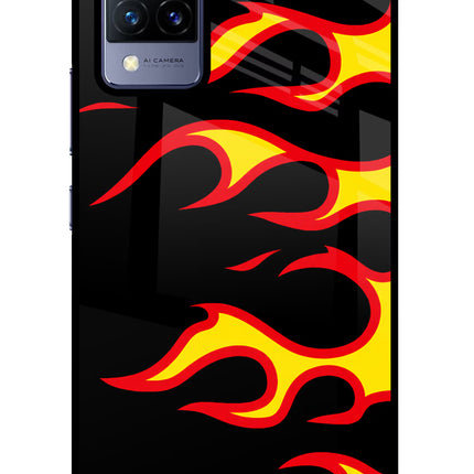 Side Sweep Flames Vivo V21 Glass Case Back Cover by Casekaro