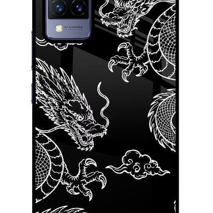 Twin Dragons Vivo V21 Glass Case Back Cover by Casekaro