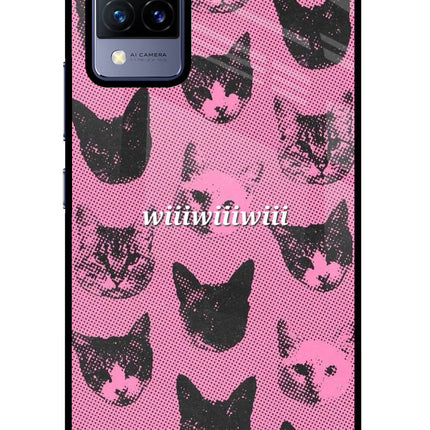 Pink Cats Vivo V21 Glass Case Back Cover by Casekaro