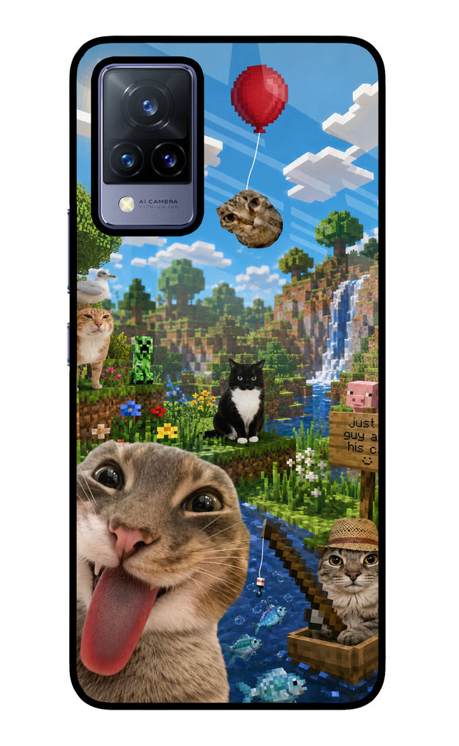 Minecraft Cat Chaos Vivo V21 Glass Case