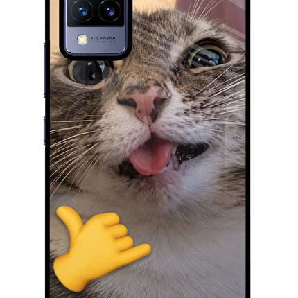 Silly Cat Call Vivo V21 Glass Case
