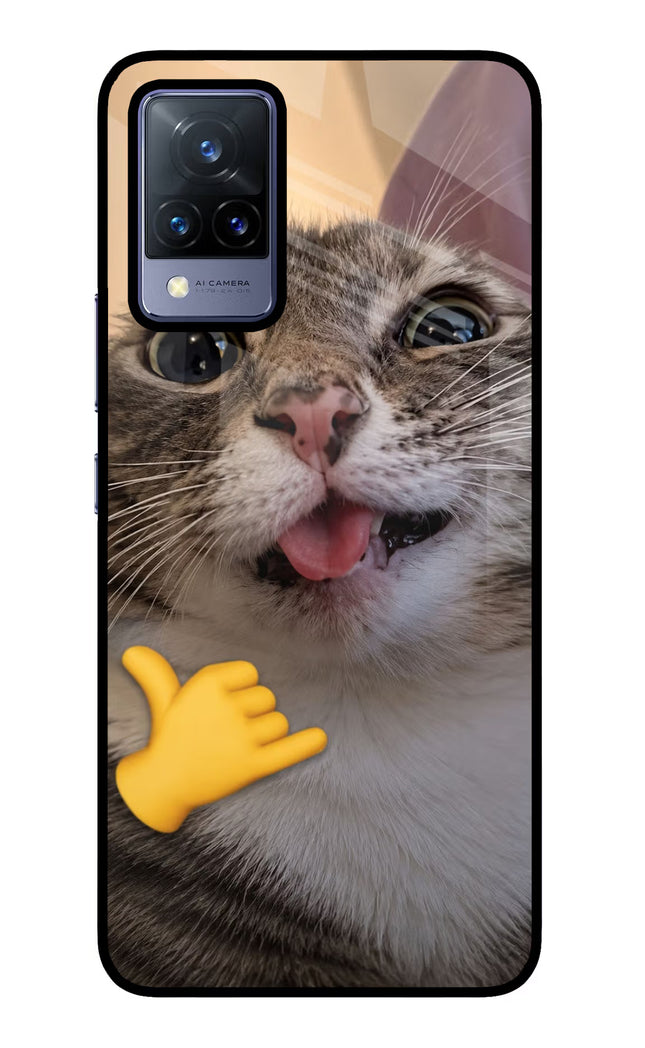 Silly Cat Call Vivo V21 Glass Case