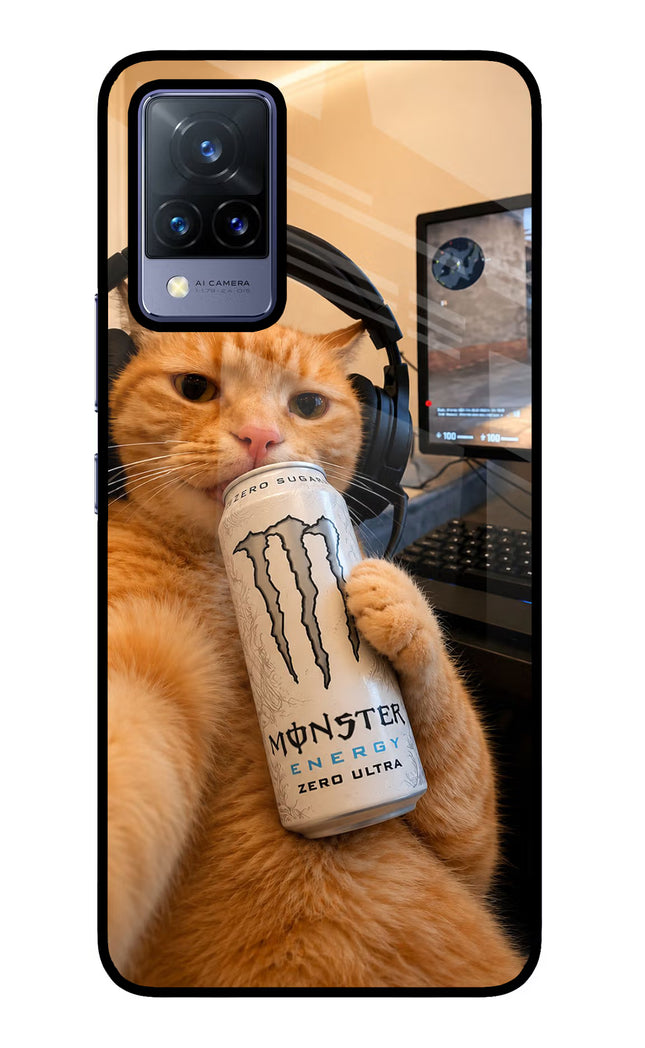 Gamer Cat Energy Vivo V21 Glass Case