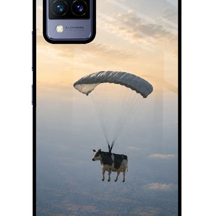 Skydiving Cow Vivo V21 Glass Case