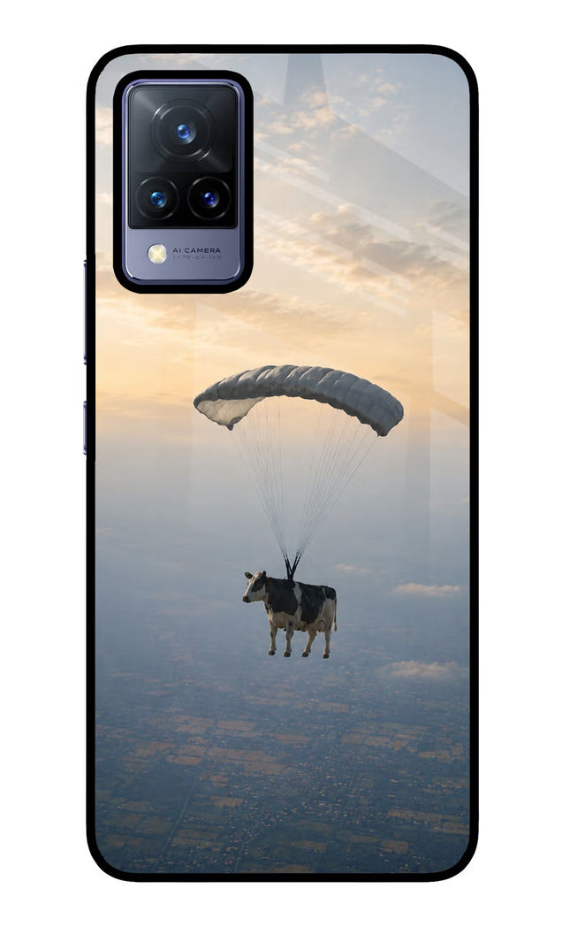 Skydiving Cow Vivo V21 Glass Case