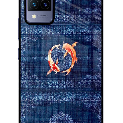 Koi Blue Vivo V21 Glass Case Back Cover by Casekaro