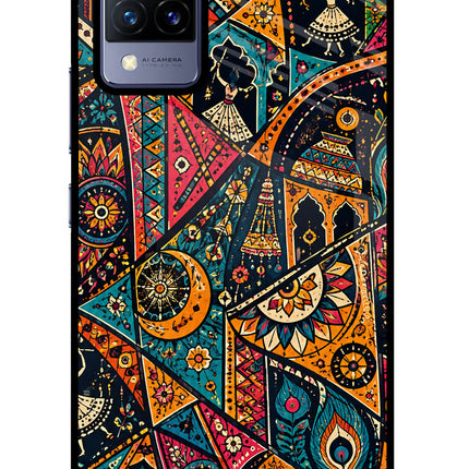 Folk Print Vivo V21 Glass Case