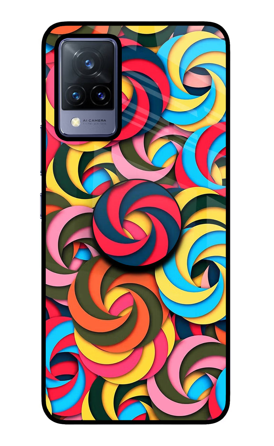 Spiral Pattern Vivo V21 Pop Case, Glass case