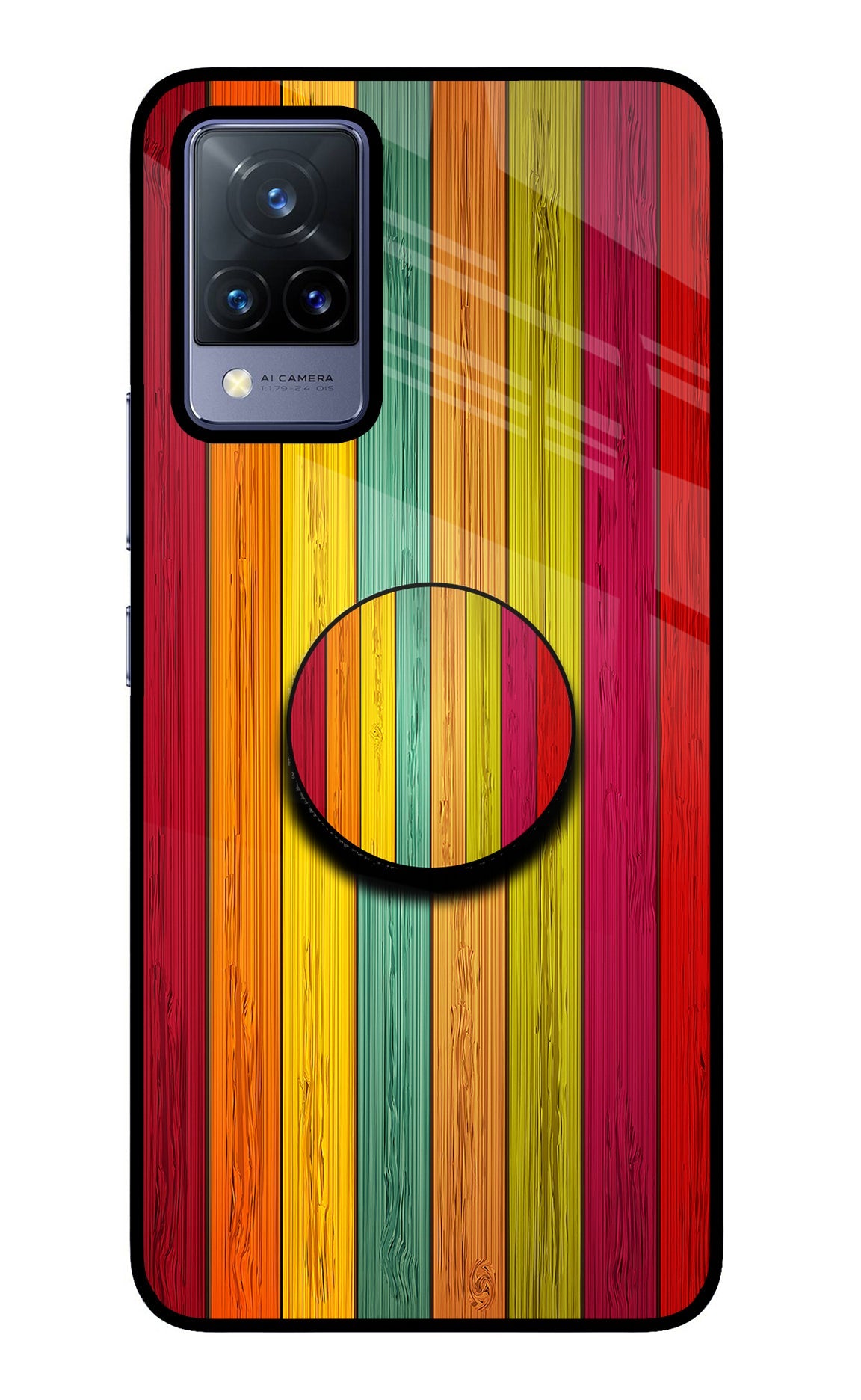 Multicolor Wooden Vivo V21 Pop Case