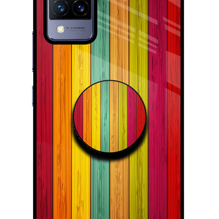 Multicolor Wooden Vivo V21 Pop Case by Casekaro