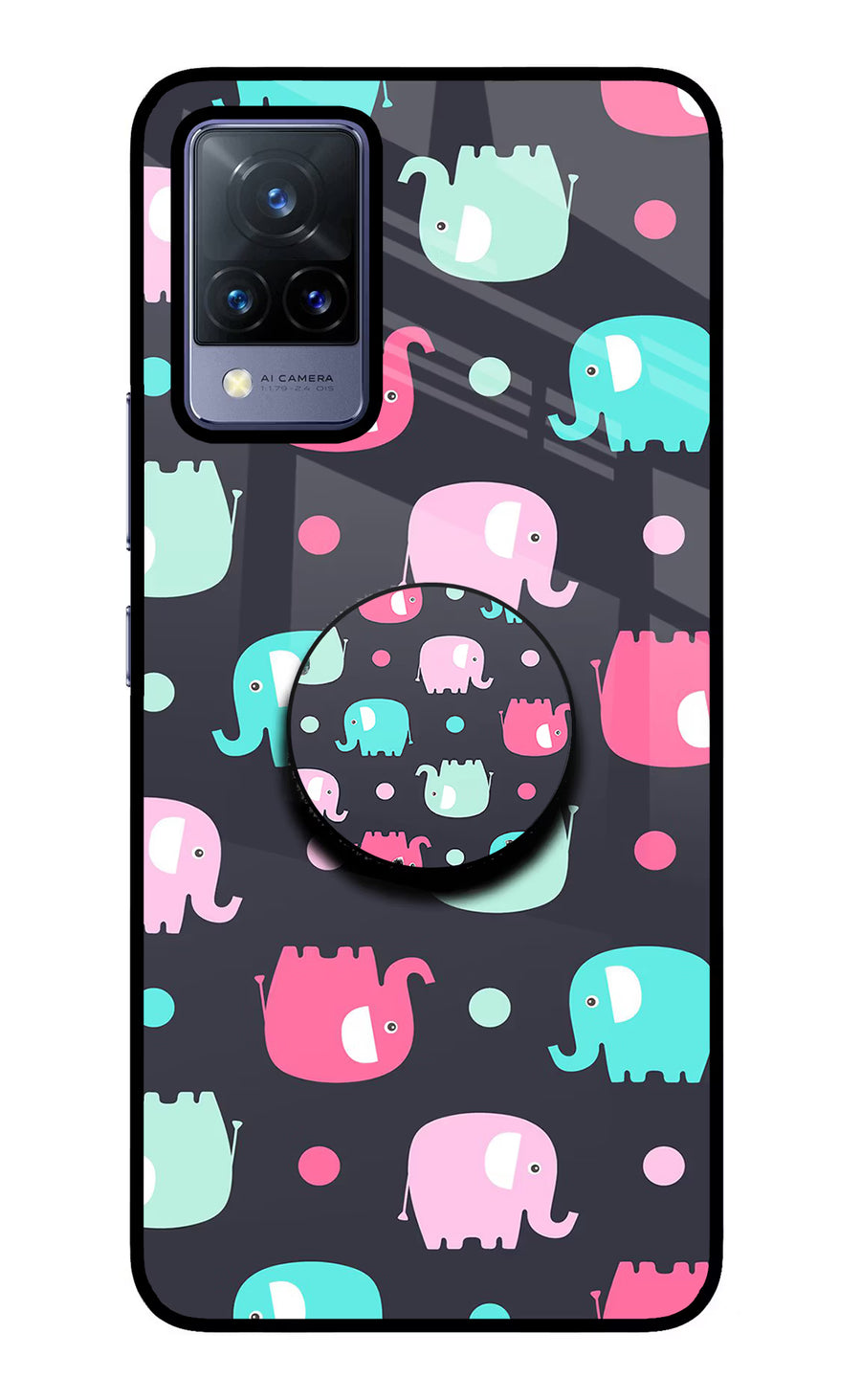 Baby Elephants Vivo V21 Pop Case, Glass case