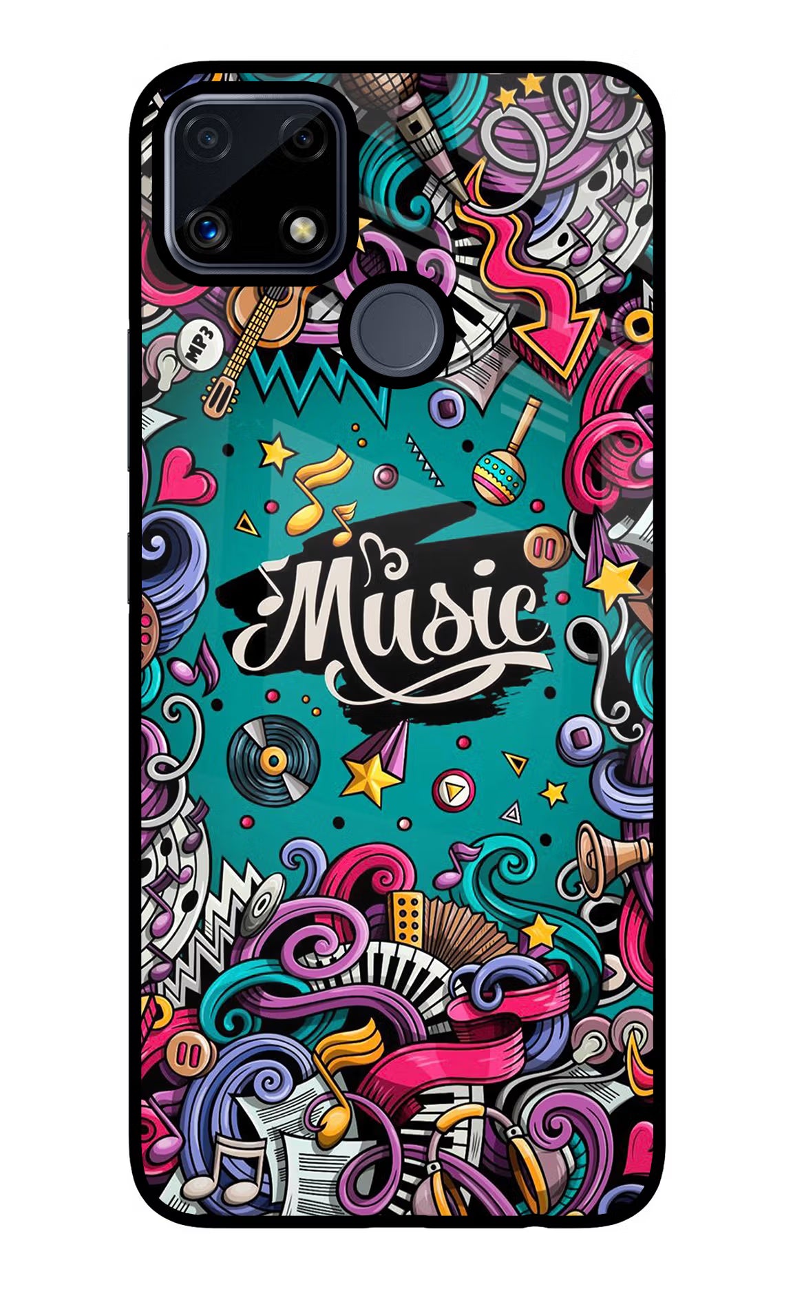 Music Graffiti Realme C25/C25s Glass Case Back Cover by Casekaro