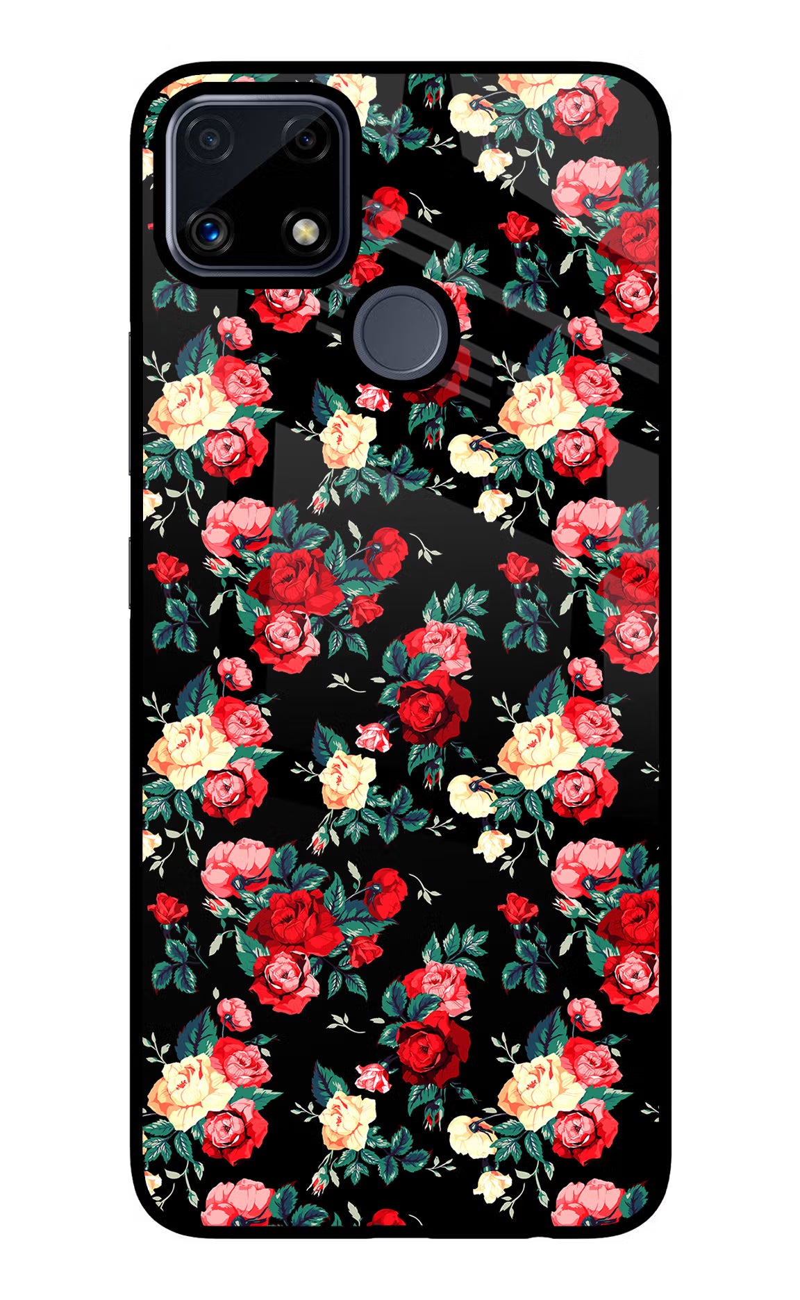 Rose Pattern Realme C25/C25s Glass Case Back Cover by Casekaro