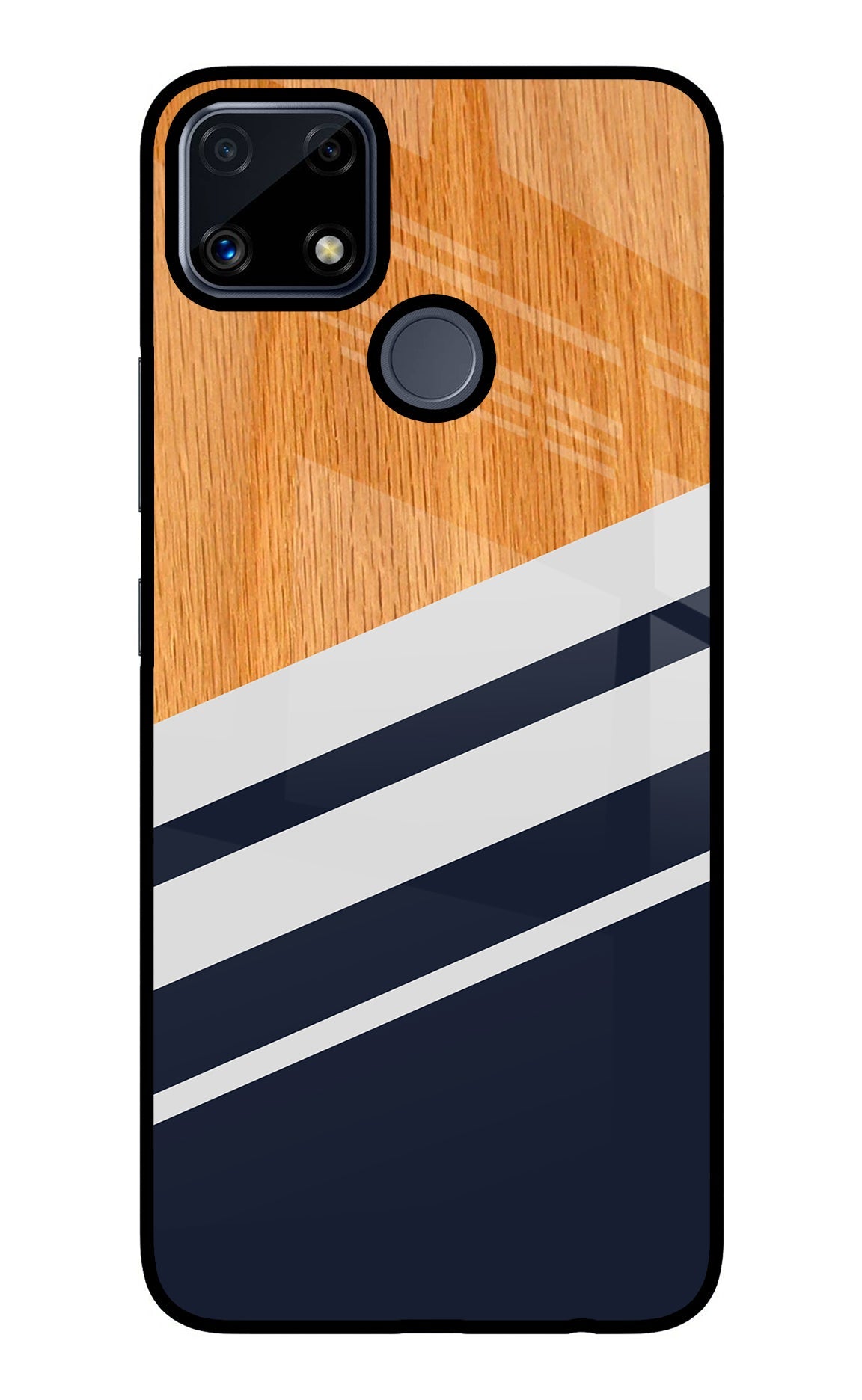 Blue and white wooden Realme C25/C25s Glass Case