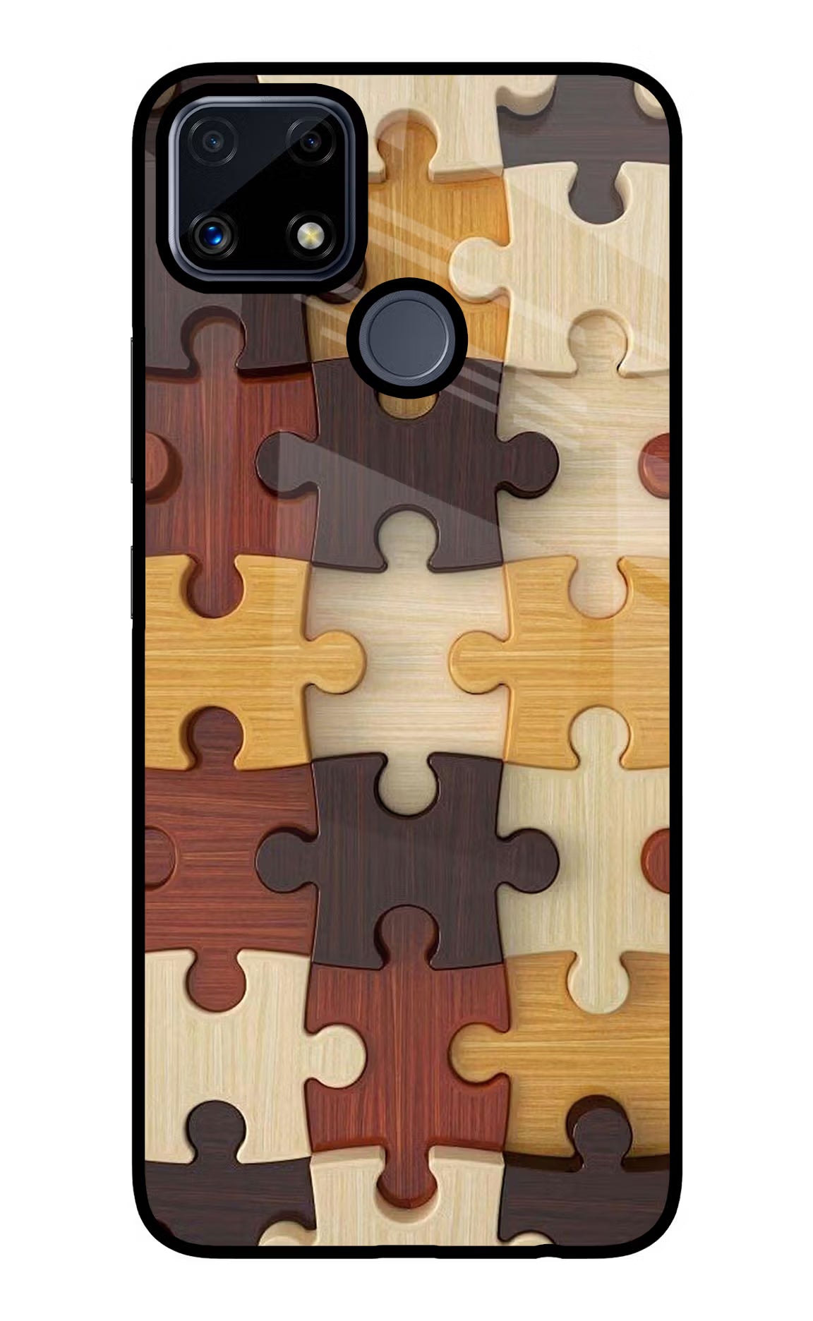Wooden Puzzle Realme C25/C25s Glass Case Back Cover by Casekaro