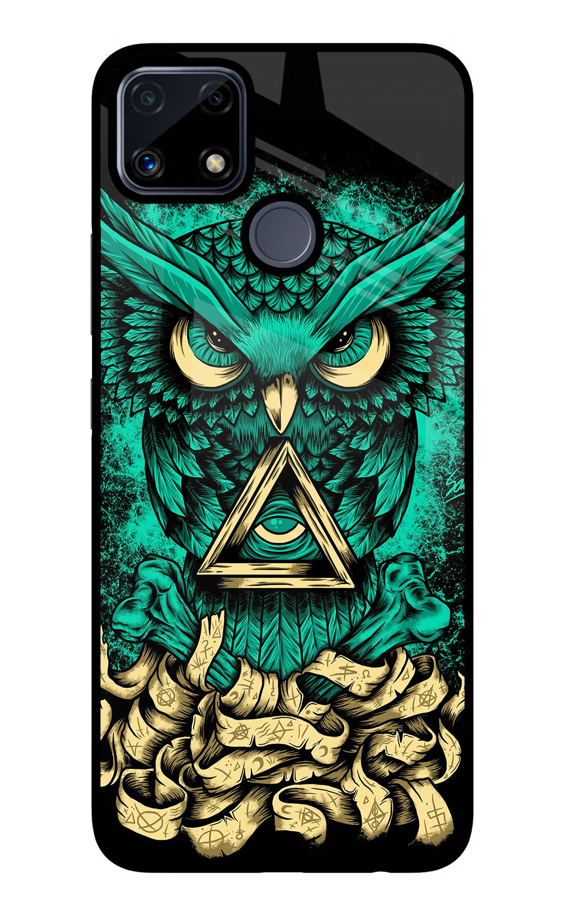 Green Owl Realme C25/C25s Glass Case Back Cover by Casekaro